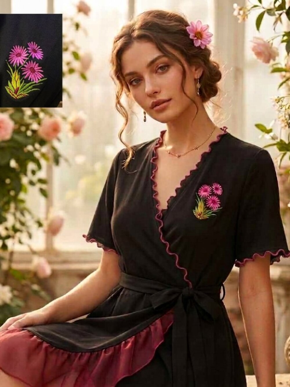 Black and Hot Pink Trim Robe